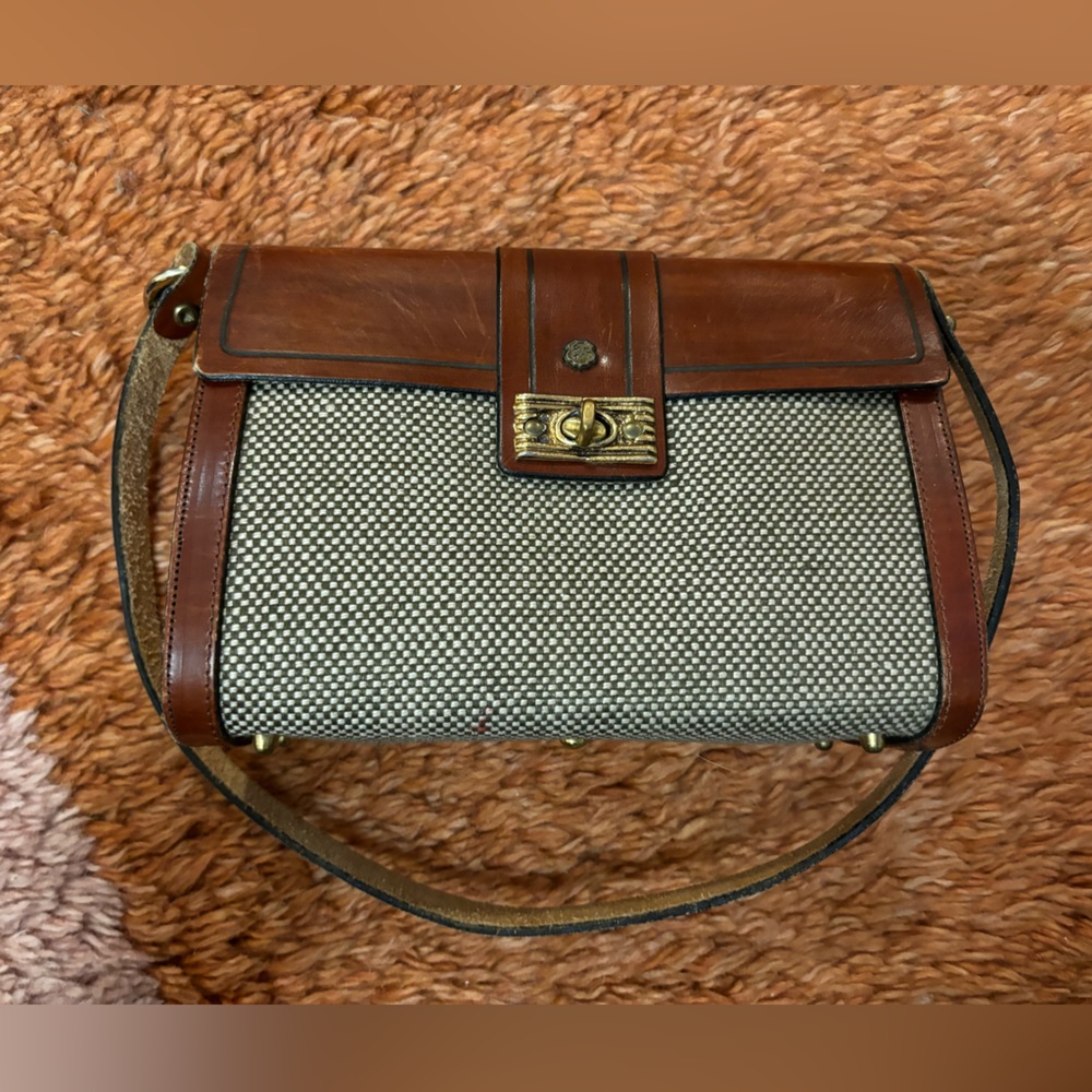 John Romaine Vintage Equestrian Tweed & Leather Purse